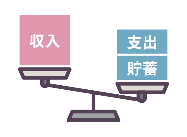 天秤に載せられた収入と支出・貯蓄